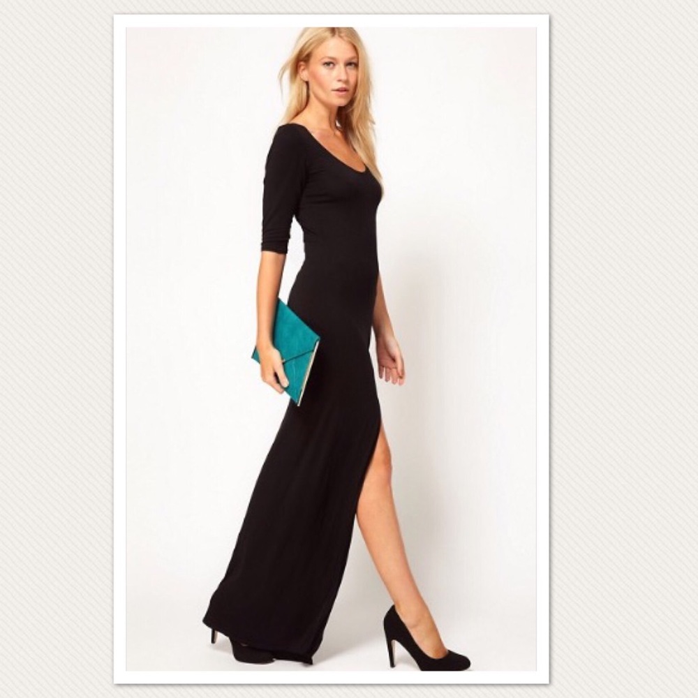 ASOS LOVE Bodycon Maxi Dress w/Side Split in Black - Picture 6 of 6